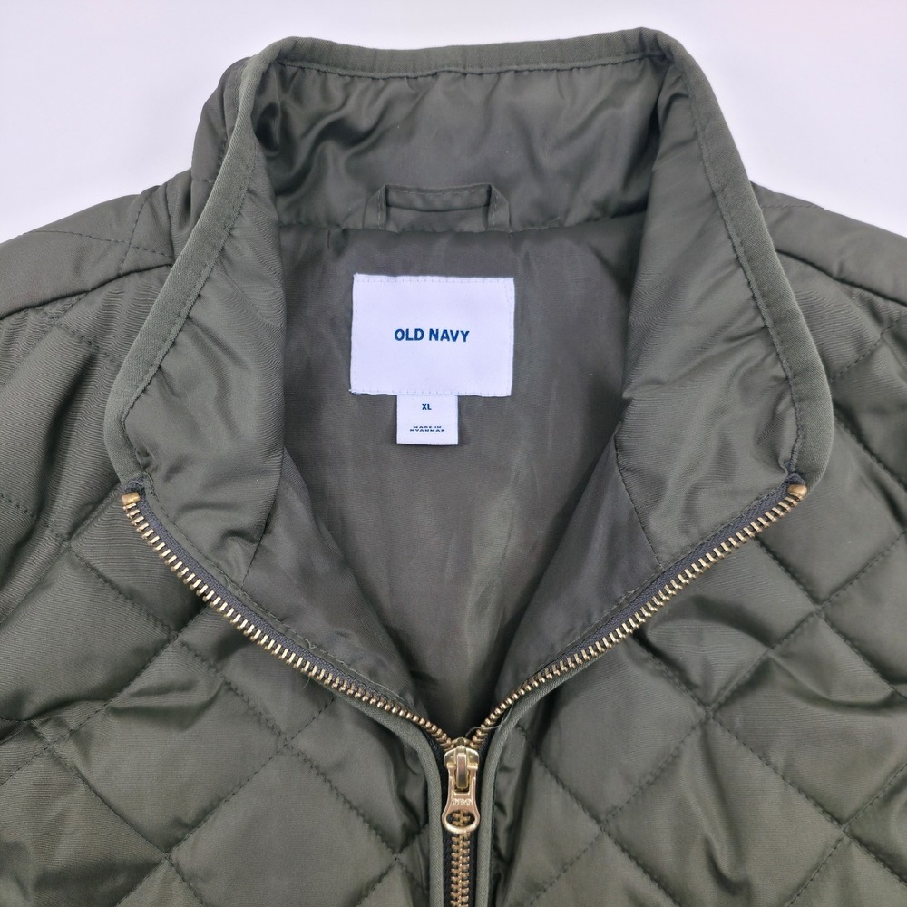 Old Navy Womens Puffer Vest XL Olive Green Quilted‎ Full Zip Mock Neck Jacket - Picture 8 of 9